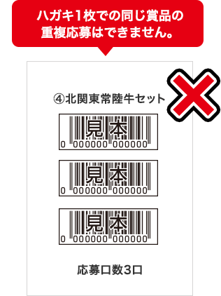 ハガキ1枚での同じ賞品の重複応募はできません。